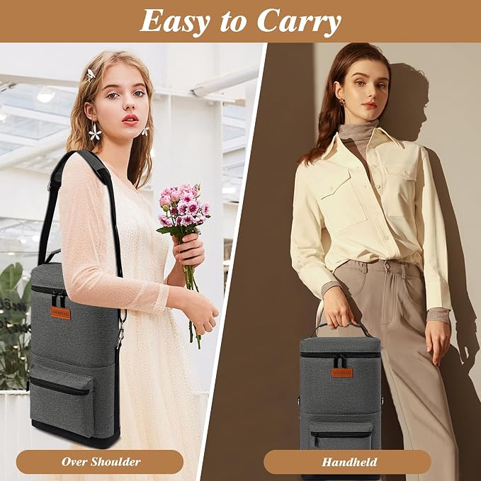 2 Bottle Wine Bag Carrier Tote, Portable Wine Cooler Bag - Image 4