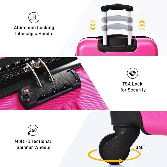 Merax Luggage sets of 13 Piece 16 20 20 28 IN Carry on Luggage Hard Case Pink - Image 6