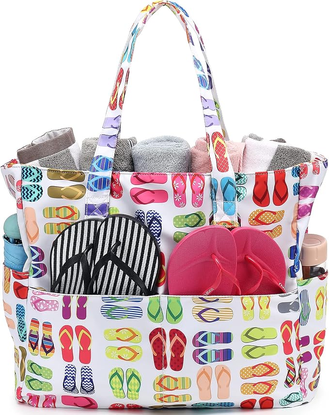 LEDAOU Large Beach Tote Bag Women Waterproof Sandproof Zipper Beach Tote Bag by LEDAOU