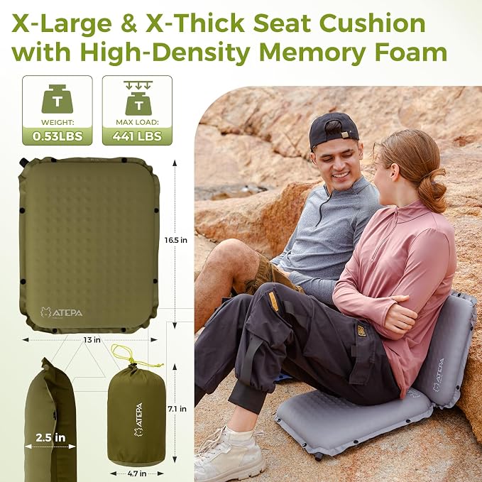 ATEPA Inflatable Stadium Seat Cushion, Self-Inflating Memory Foam Stadium Seats - Image 3