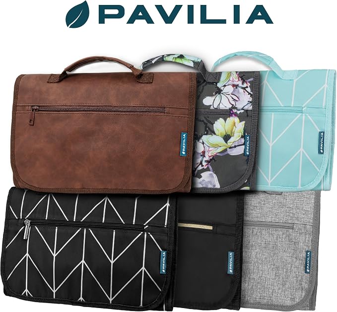 PAVILIA Hanging Toiletry Bag Men Women, Travel Kit Foldable Large Toiletries - Image 8