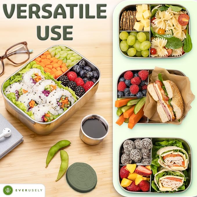 Everusely - Bento Box - Sage, 37oz / 1.1 L - Stainless Steel Lunch Box - 3 - Image 5