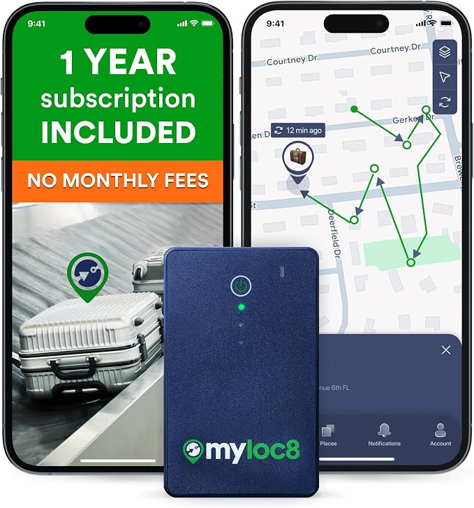 GPS Luggage Tracker for Suitcases TSA Approved, Android & iOS Compatible by MyLoc8