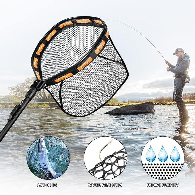 PLUSINNO Floating Fishing Net for Steelhead, Trout Fishing, Rubber Coated - Image 6
