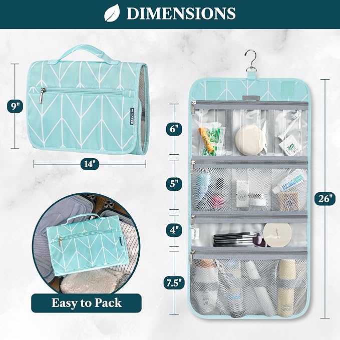 PAVILIA Hanging Toiletry Bag Women Men, Travel Kit Foldable Large Toiletries - Image 2