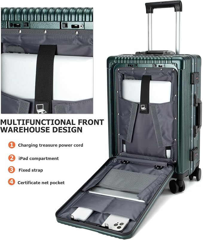 feilario 24in Aluminium Frame PC Hard Shell Spinner Wheels Luggage, Built-In - Image 4