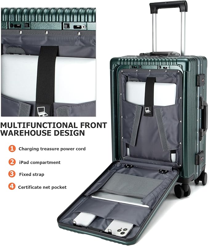 feilario 20in Aluminium Frame PC Hard Shell Spinner Wheels Luggage, Built-In - Image 4