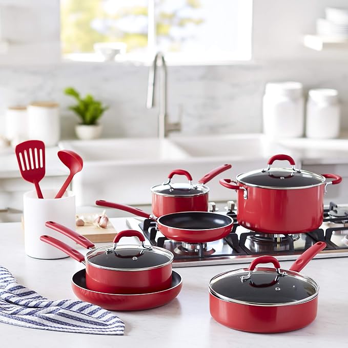 Amazon Basics Aluminum NS 12pc Red cookware set, 12 piece - Image 7