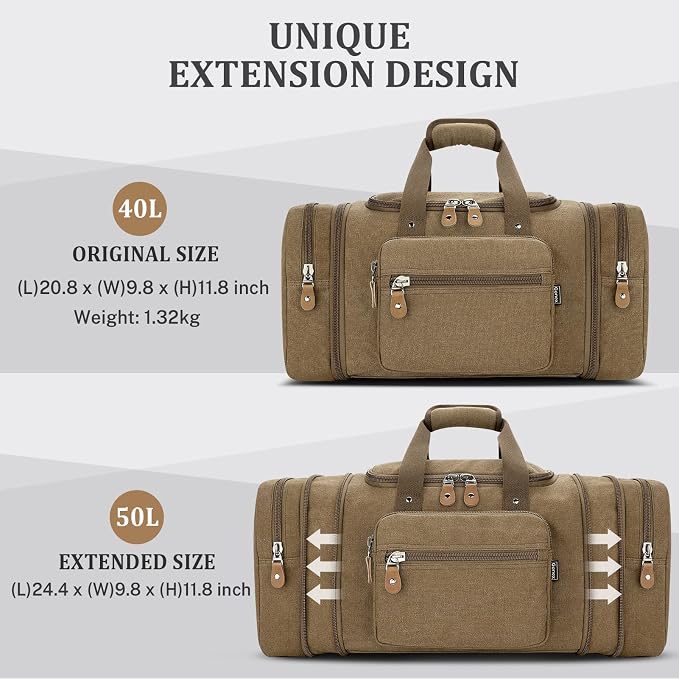 Gonex Canvas Duffle Bag for Travel, 50L Duffel Overnight Weekend Bag - Image 5