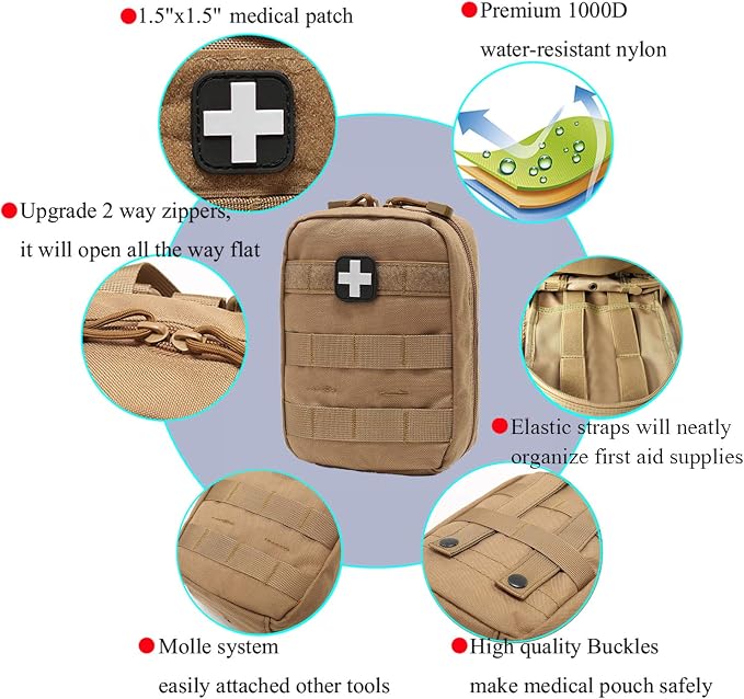 EMT Pouch MOLLE Ifak Pouch Tactical MOLLE Medical First Aid Kit Utility Pouch - Image 6