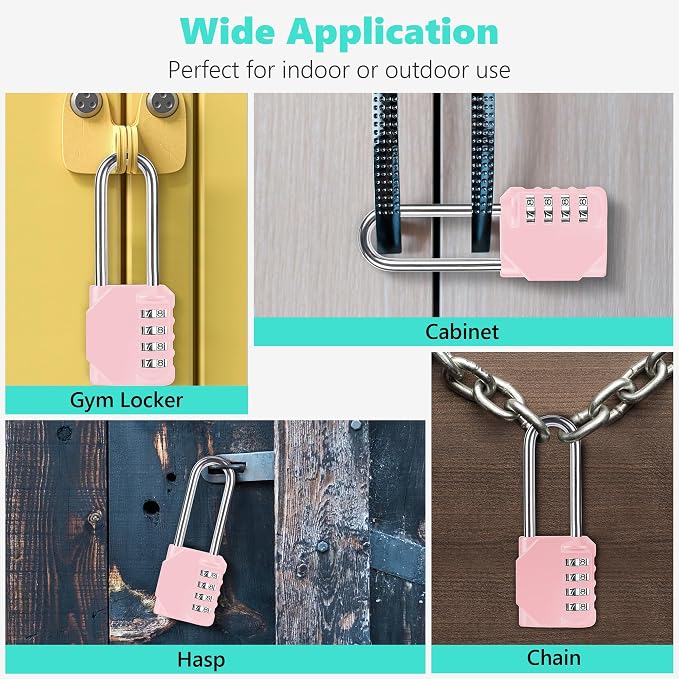 CL21RQ 2.6 Inch Long Shackle Combination Lock, 4 Digit Combination Padlock Set - Image 6