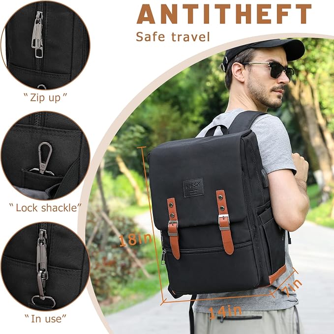 HFSX Vintage Backpack Laptop Backpack Men Women Business Travel Computer - Image 2