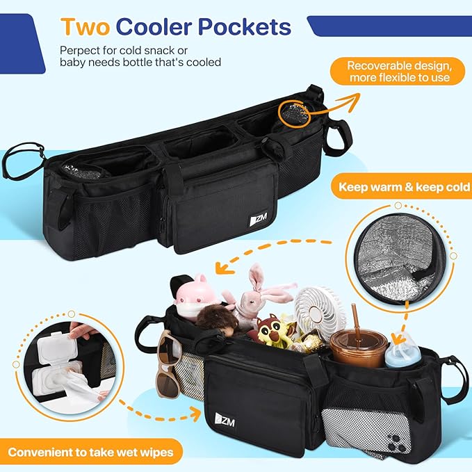 ZZM Double Stroller Organizer for Bob Duallie and Baby Jogger City Mini GT2 - Image 3