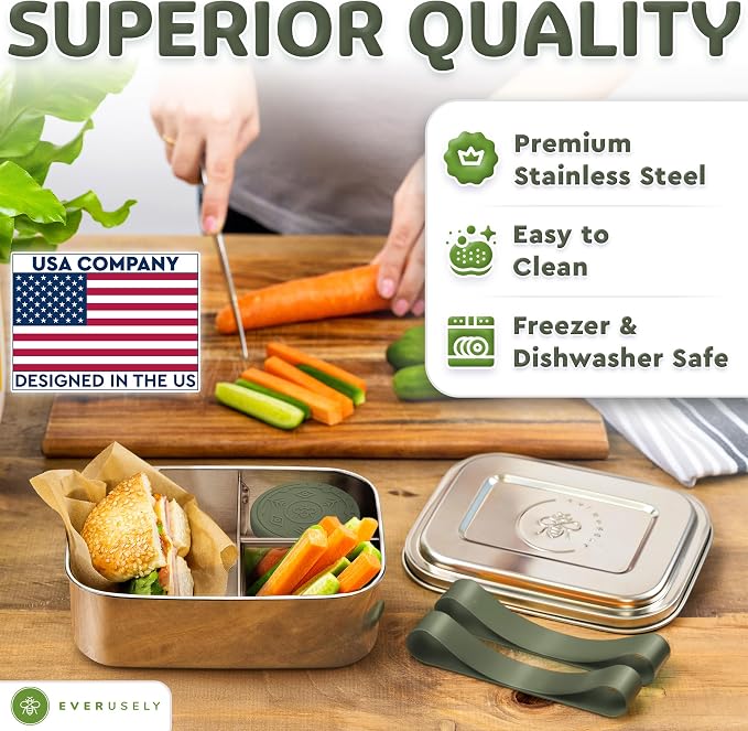 Everusely - Bento Box - Sage, 37oz / 1.1 L - Stainless Steel Lunch Box - 3 - Image 6