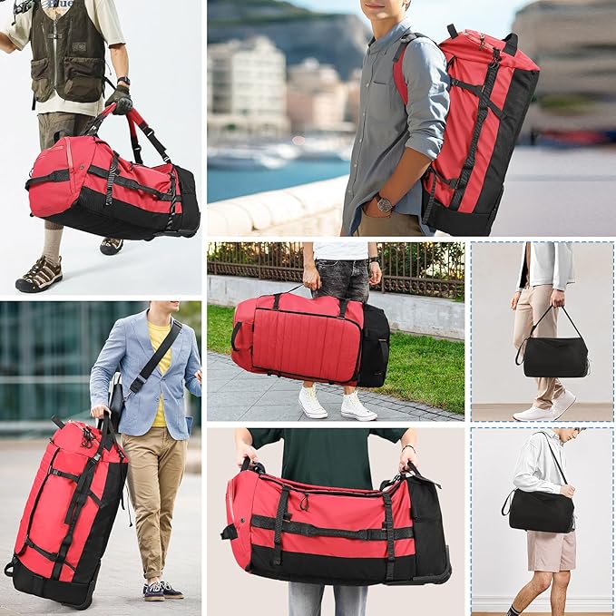 Rolling Duffle Bag with Wheels, 86L 30”Folding Duffle Backpack with 2 Wheels - Image 7