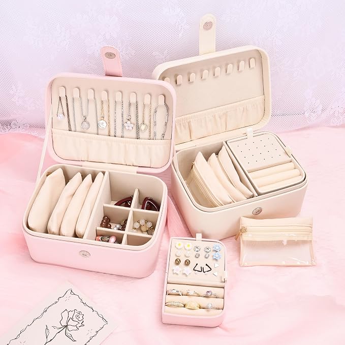 2 Layer Portable Jewelry Box, Large Jewelry Travel Case - Image 8