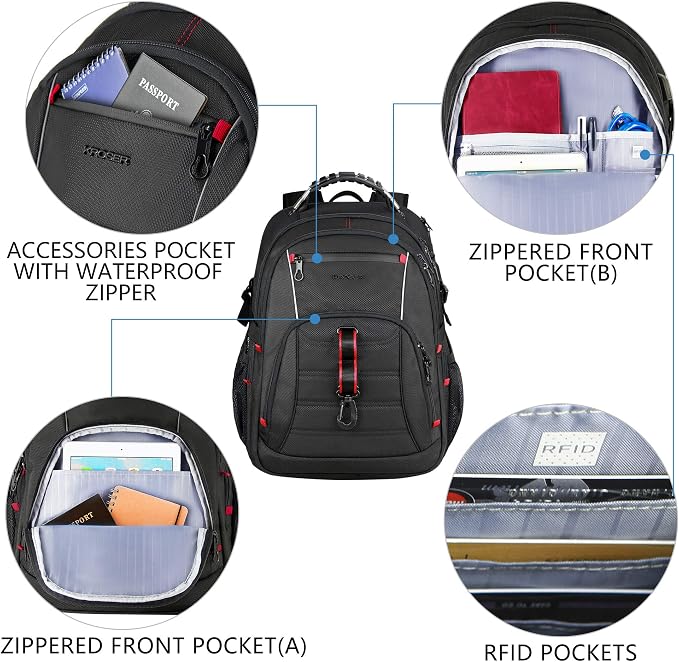 KROSER Travel Laptop Backpack 17.3 inch XL Computer Backpack Stylish College - Image 3