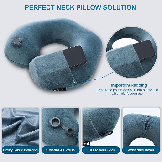 Inflatable Travel Neck Pillow for Airplane Train Car Washable Pillowcase U - Image 6