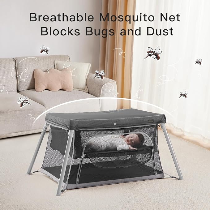 2 in 1 Portable Travel Crib for Toddler, Foldable Crib for Baby, Lightweight - Image 4