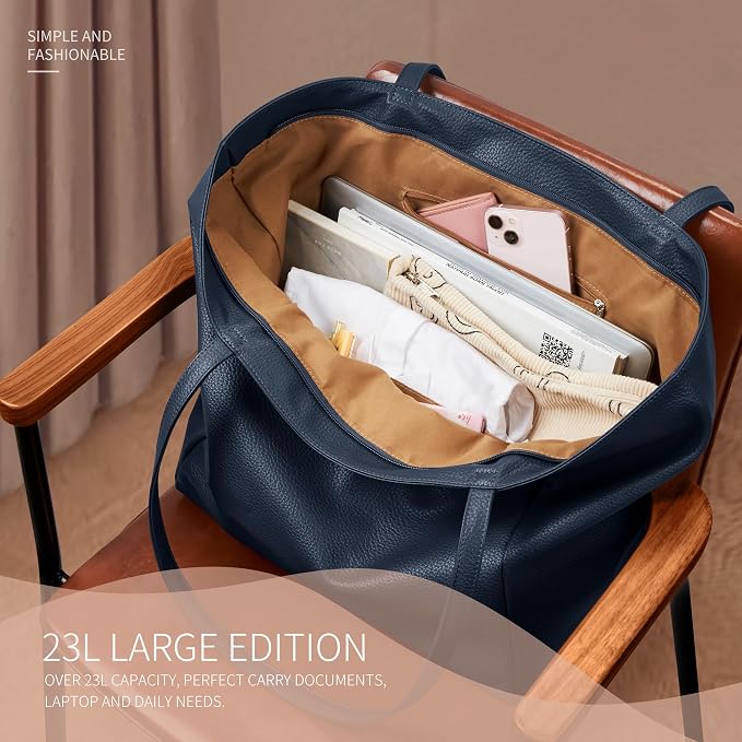 KALIDI Large Tote Bag Vegan Leather Casual Zipper Work Bag Weekender Hobo - Image 4