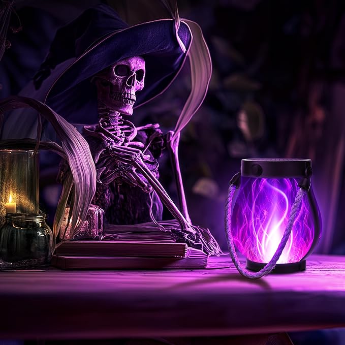 Halloween Solar Flame Lantern Hanging Outdoor Waterproof Purple - Image 5