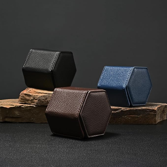 Oirlv Luxury Hexagonal Leather Watch Travel Case Single Watch Box - Image 4