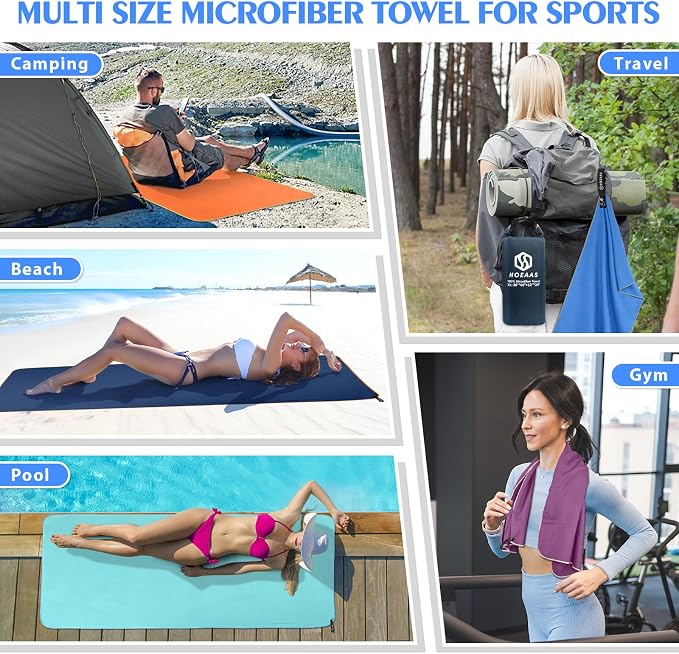 HOEAAS 2 Pack Microfiber Camping Towels, Quick Dry Towel, Super Absorbent Ultra - Image 7