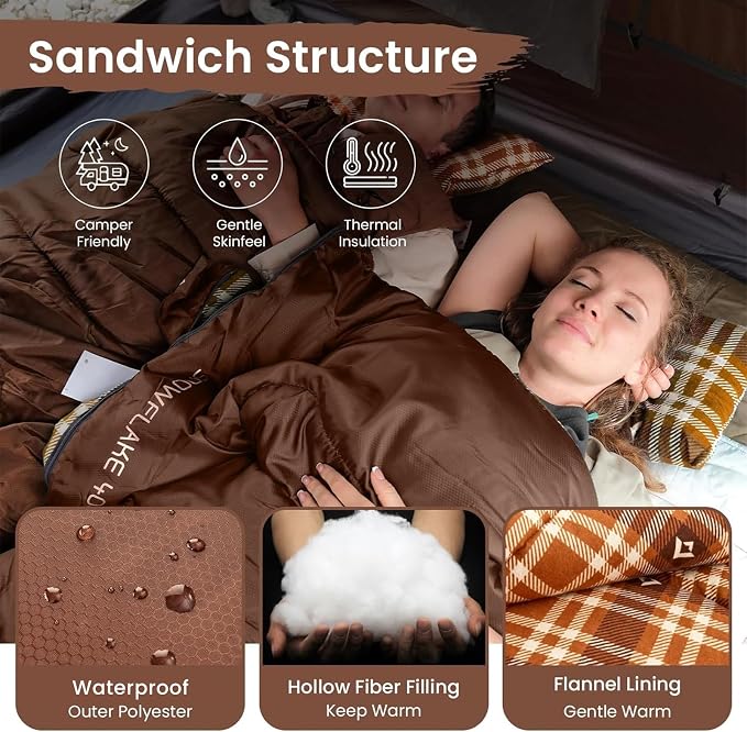 KingCamp Sleeping Bag for Adults, Cold Weather & Warm XL Big and Tall Flannel - Image 4
