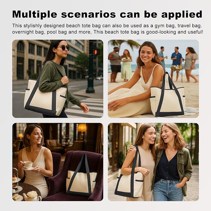Large Canvas Tote Bag, with Laptop Sleeve and Multiple Pockets - Image 5