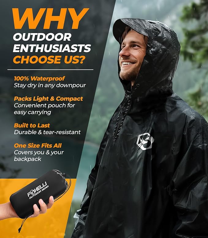 Foxelli Rain Poncho for Adults – Extra Long Reusable Waterproof Raincoat - Image 8