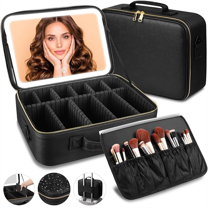 15“×11“Professional Makeup Train Case, Large Waterproof Travel Makeup bag by saiggnyyVANITYMIRROR
