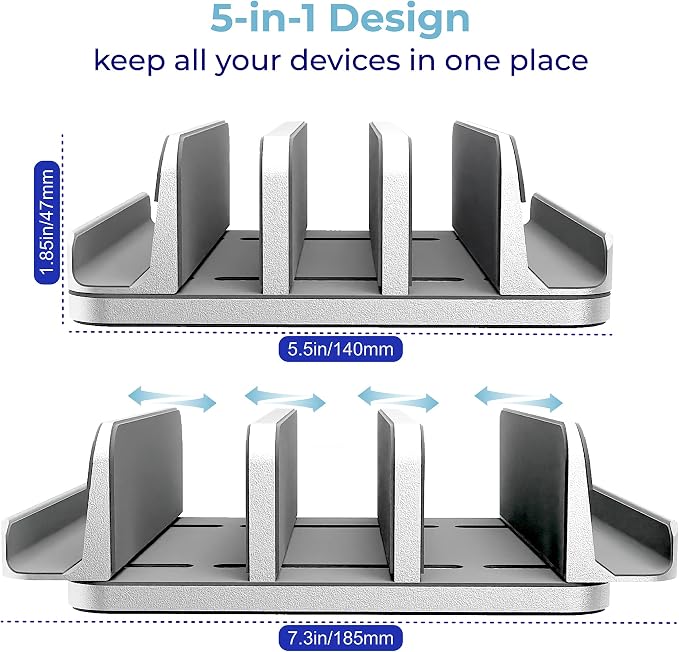 Adjustable Laptop Stand, 5 Slots, Aluminum Space-Saving, - Image 3