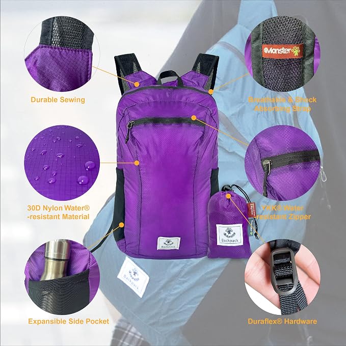 4Monster Hiking Daypack, Water Resistant Lightweight Packable Backpack - Image 2