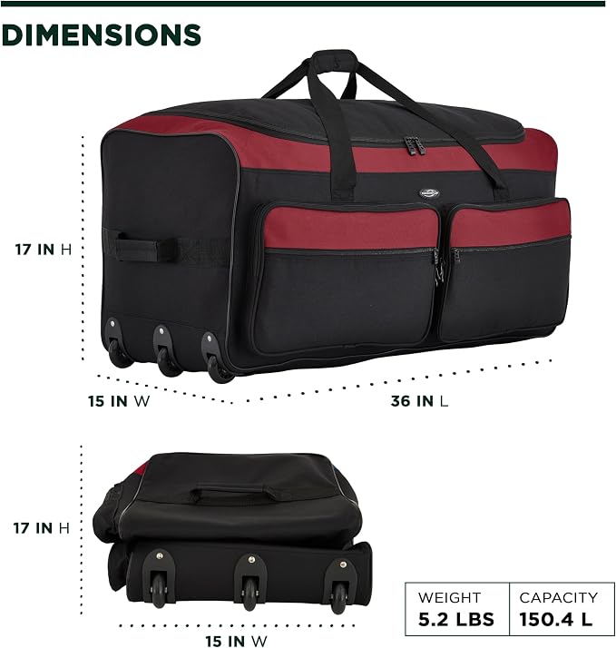 Travelers Club 36" Asgard 3-Wheel Rolling Duffel Bag - Image 8