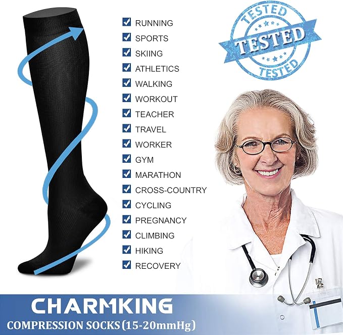 CHARMKING Compression Socks for Women & Men Circulation 15-20 mmHg is Best - Image 5