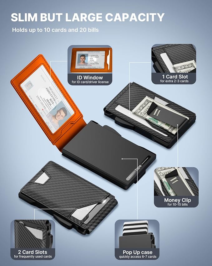 typecase Tactical Wallet for Men Card Holder: Pop Up Card Case, Genuine Leather - Image 2