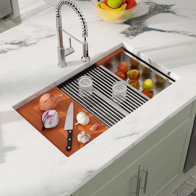 Dcolora 33 Inch Double Bowl Kitchen Sink Undermout Workstation 16 Gauge - Image 8