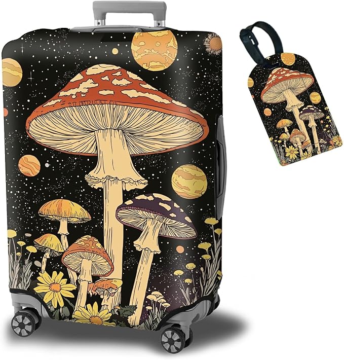 Luggage Cover + Tag, Mushrooms Travel Suitcase Protector by BWEGRHE