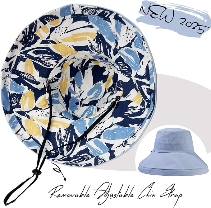 vidsel Womens Sun Hats Wide Brim Reversible Bucket Cotton Hat Packable Summer - Image 2