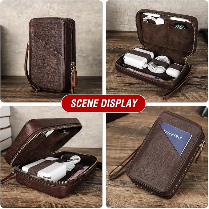 Electronic Organizer Case Tech Kit, Top Grain Leather Handmade, Portable - Image 2