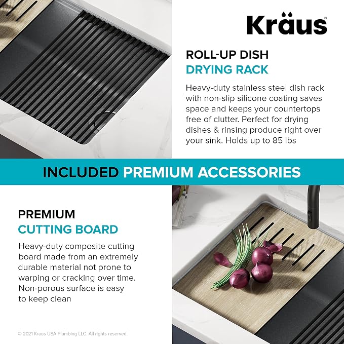 KRAUS Kitchen Sink Bellucci 29” Undermount Workstation Granite, Metallic Gray - Image 9