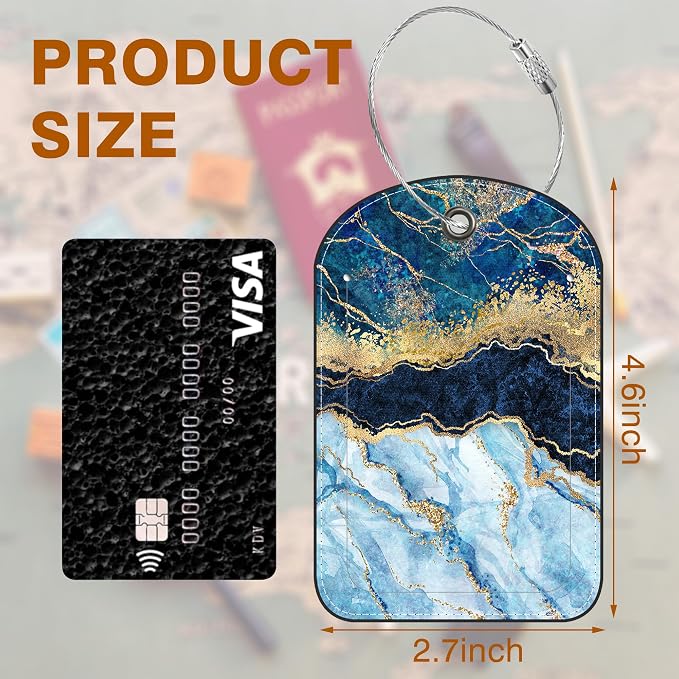 2 PCS Leather Luggage Tag for Suitcase Abstract Marble Travel Suitcase Labels - Image 2
