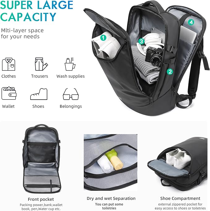 Travel Backpack for Men, Fits 17.3 inch Laptop Daypack, Water resistant - Image 2