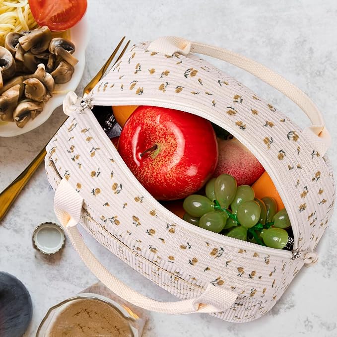Bluboon Lunch Bag for Women Men Cute Corduroy Lunch Tote Bags Reusable - Image 7