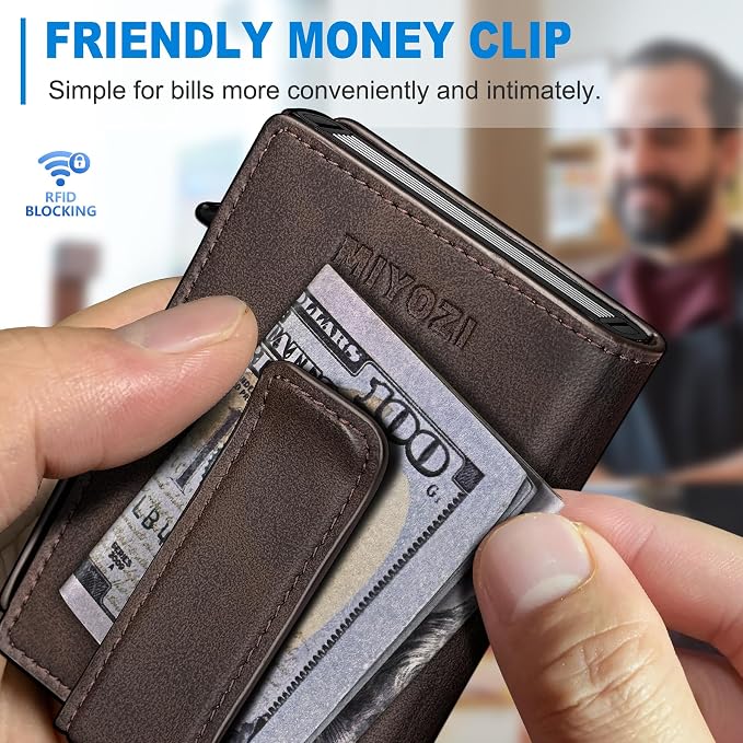 Men Wallet, with Money Clip Coins Pocket ID Window, Slim Front Pocket RFID - Image 6
