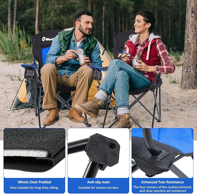 EMERIT 2 Pack Oversized Padded Camping Chair, 350LB Heavy Duty Quad Fold Chair - Image 5