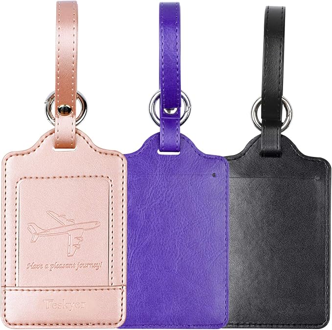 Teskyer Luggage Tags, 3 Pack Premium PU Leather Luggage Tags Privacy Protection - Image 7