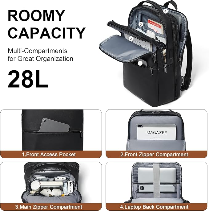 Vegan Leather Laptop Backpack for Women&Men, 16 Inch Expandable Backpack - Image 3