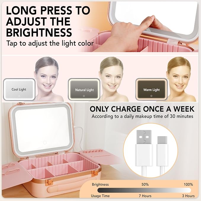 Lighted Makeup Case with Mirror - Image 7