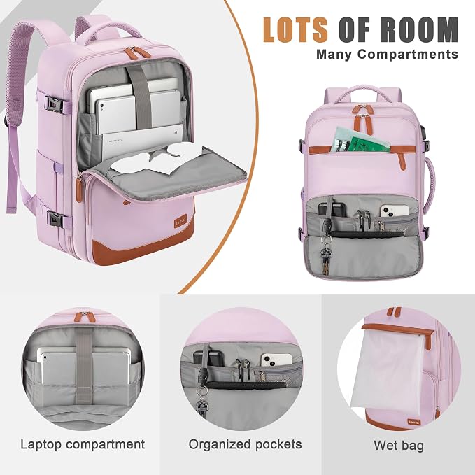 40L Travel Backpack with USB Charging Port, Water-Resistant Carry On Backpack - Image 3